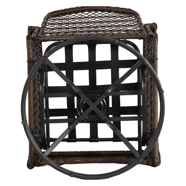 3-Piece Brown Wicker Patio Swivel Outdoor Rocking Chair with 3-Piece Brown Wicker Patio Swivel Outdoor Rocking Chair with