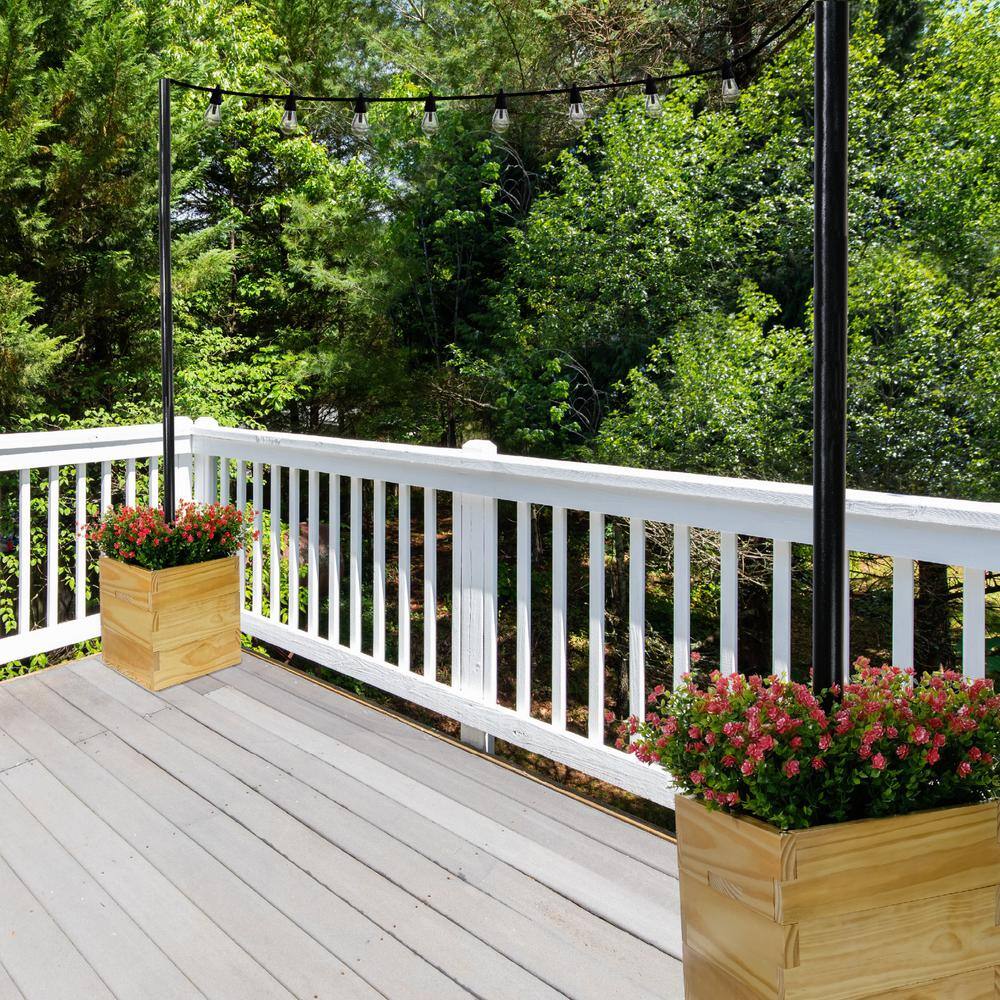 18" Square Natural Wood Outdoor Planter Box with Universal Pole Support