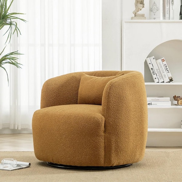 Monland 34 in. Yellow Polyester Blend Fabric Upholstered 360° Accent Single Sofa Swivel Barrel Boucle Armchair With Cushion
