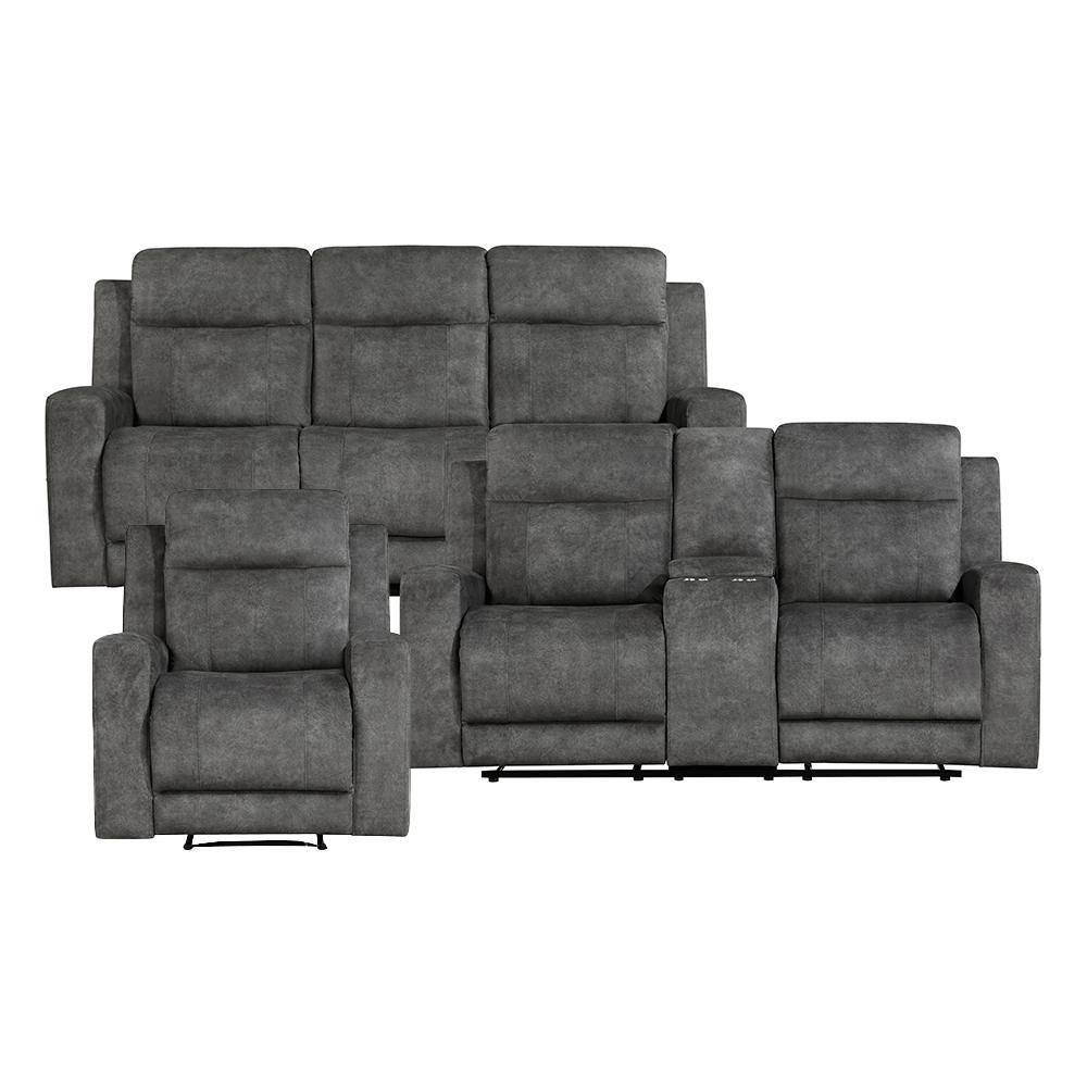Clemencia 80 in. W. Straight Arm Microfiber Rectangle 3-Piece Manual Reclin