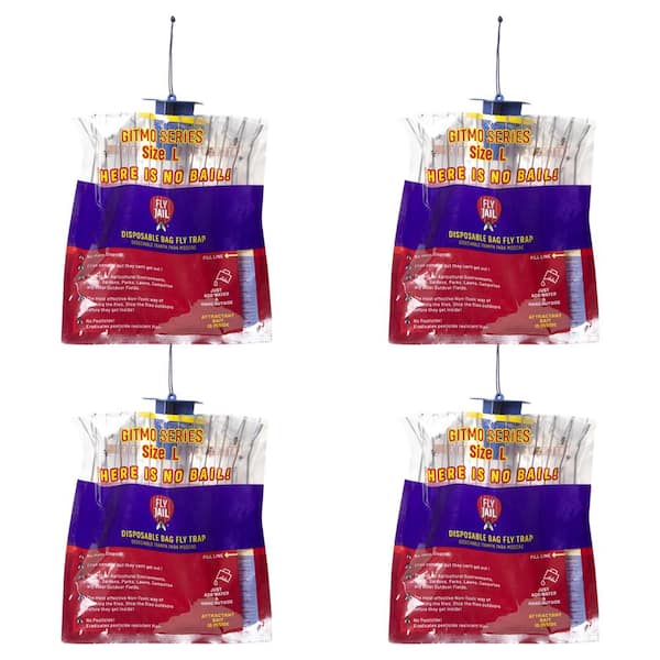 FLY JAIL 4 Gitmo Series Large Bag Outdoor Disposable Fly Trap, Pre-Baited with Flies Inn Attractant, Effective Fly Catcher
