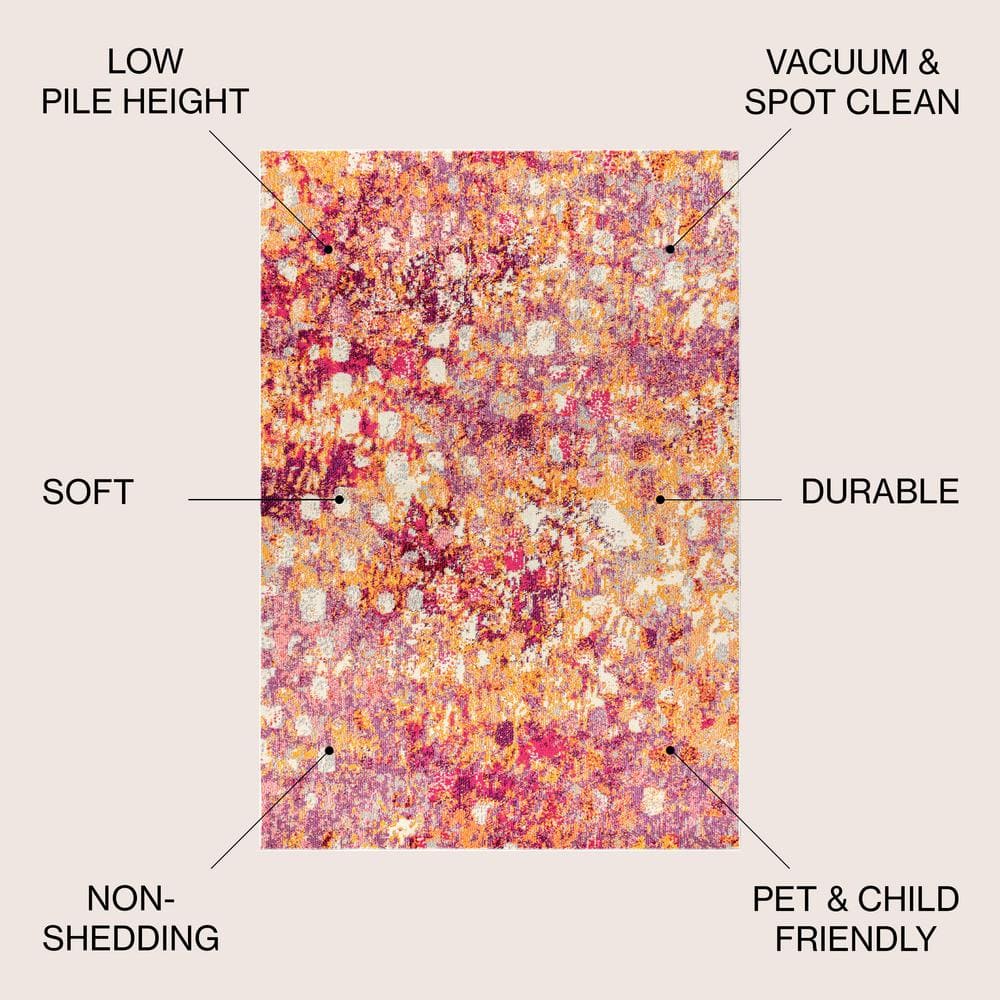 Pink and Orange Abstract Modern Area Rug, 8 ft x 10 ft