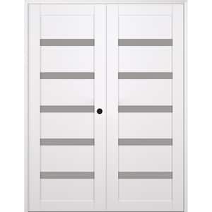 Leora 72 in. x 80 in. Left Active 5-Lite Frosted Glass Snow White Wood Composite Double Prehung Interior Door