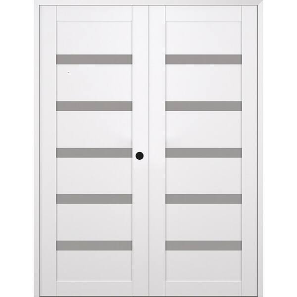 Belldinni Leora 56 in. x 84 in. Left Active 5-Lite Frosted Glass Snow White Wood Composite Double Prehung Interior Door