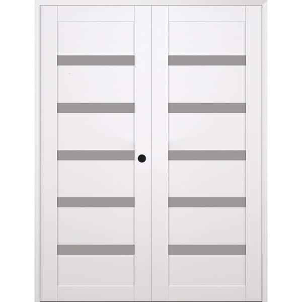 Leora 36 in. x 96 in. Left Active 5-Lite Frosted Glass Snow White Wood Composite Double Prehung Interior Door