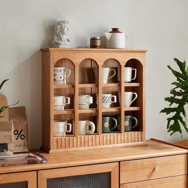 Natural Light Brown 22 in. H Full-Assembled Accent Cup Storage Cabinet, Crafted from Grade A North American Cherry Wood
