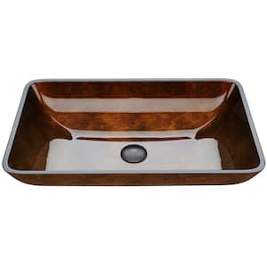 Donatello Artistic Chocolate Brown Glass 23 in. L x 15 in. W x 5 in. H Rectangular Vessel Bathroom Sink