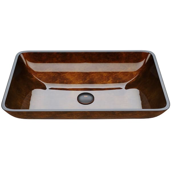VIGO Donatello Artistic Chocolate Brown Glass 23 in. L x 15 in. W