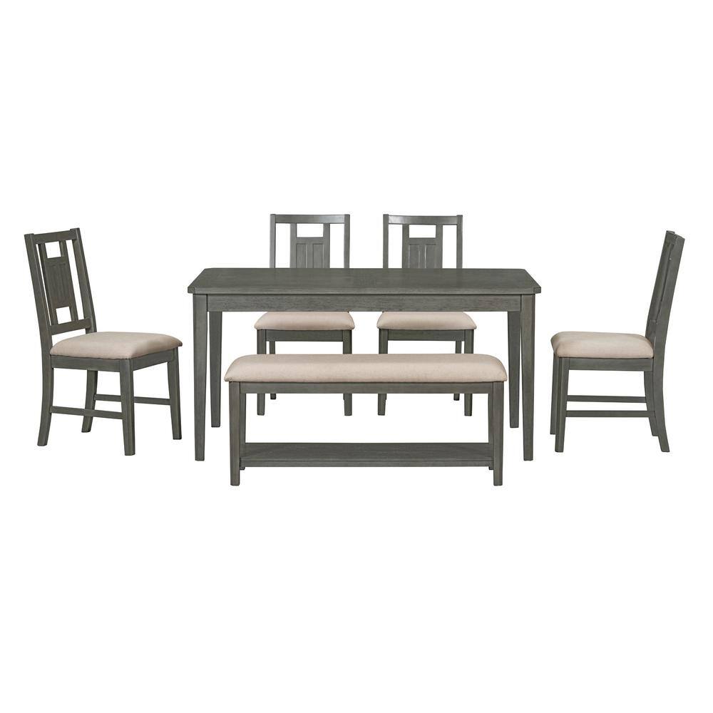 6-Piece Rectangular Dark Gray Wood Top Dining Table Set and 4 Cushioned Chairs and Bench price history on PriceWatchPro