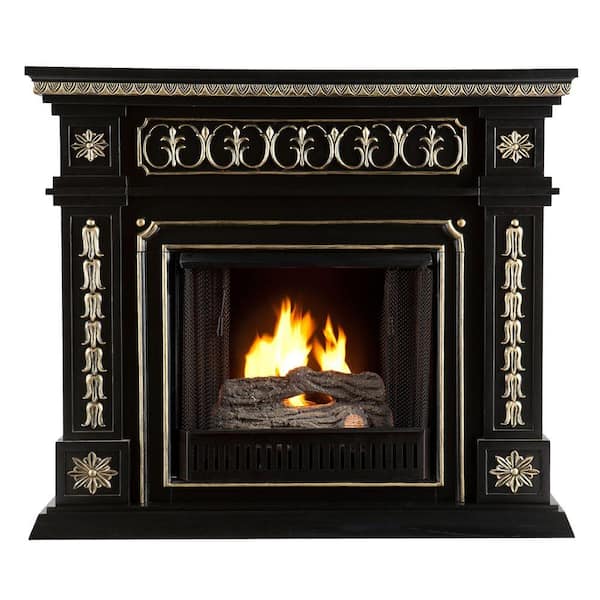 Southern Enterprises Donovan 47 in. Gel Fuel Fireplace in Black with Gold Accents
