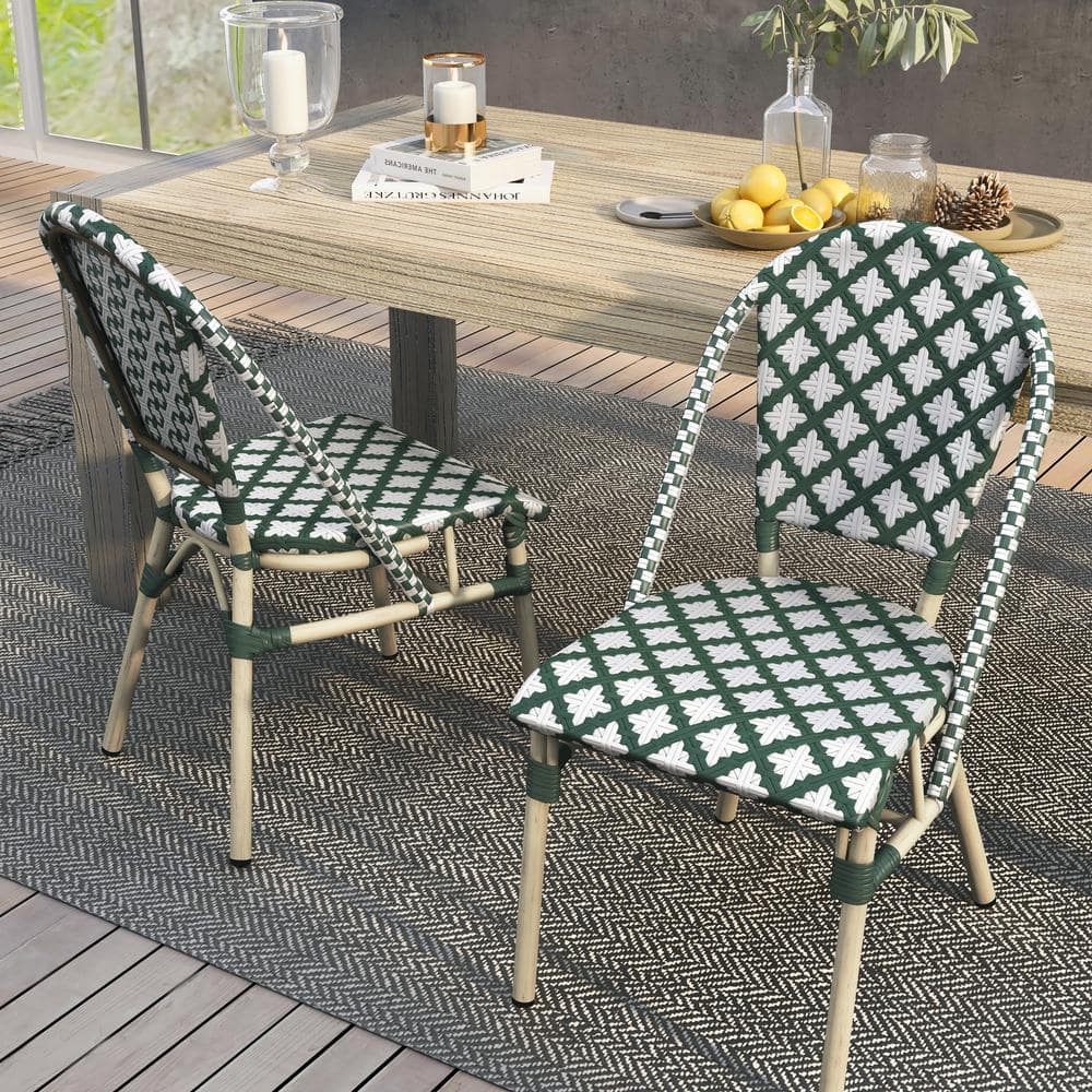 Furniture of America Sovera and Aluminum Outdoor IDF-OC1852GR of Depot White Dining Chair Green The Patterned Home - 2) (Set