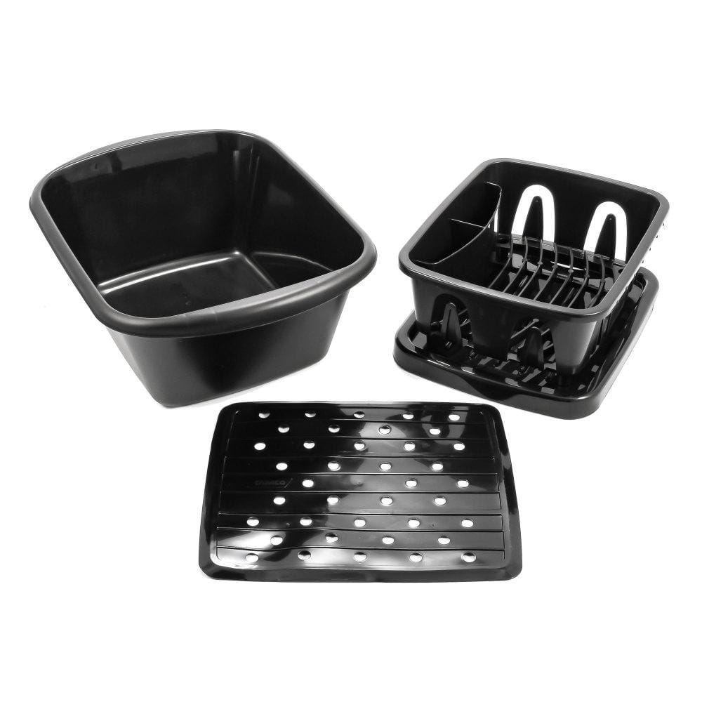 CAMCO Black Sink Kit with Dish Drainer, Dish Pan and Sink Mat