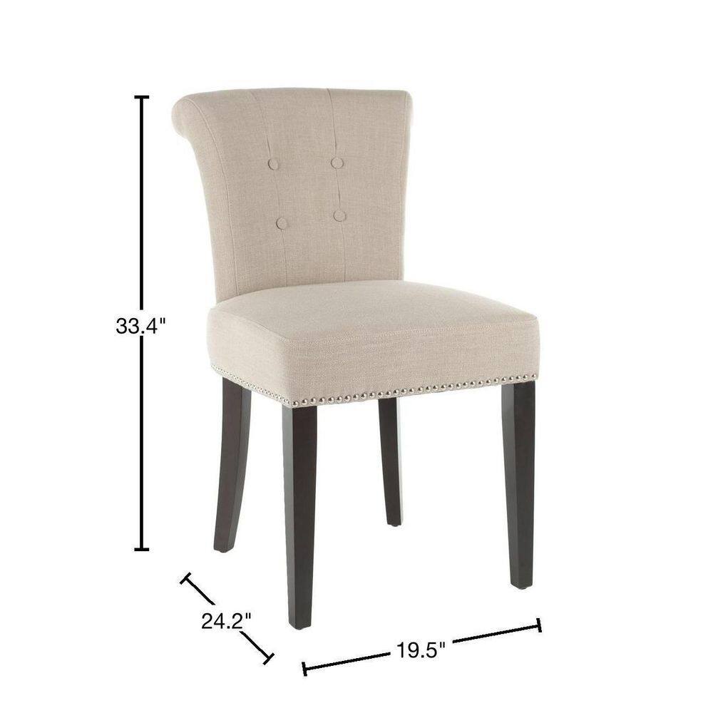 True Taupe Linen Upholstered Parsons Side Chair with Wood Legs