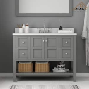 48 in. W x 22 in. D x 35.4 in. H Single Sink Solid Wood Bath Vanity in Gray with Carrara White Marble Top and Basin