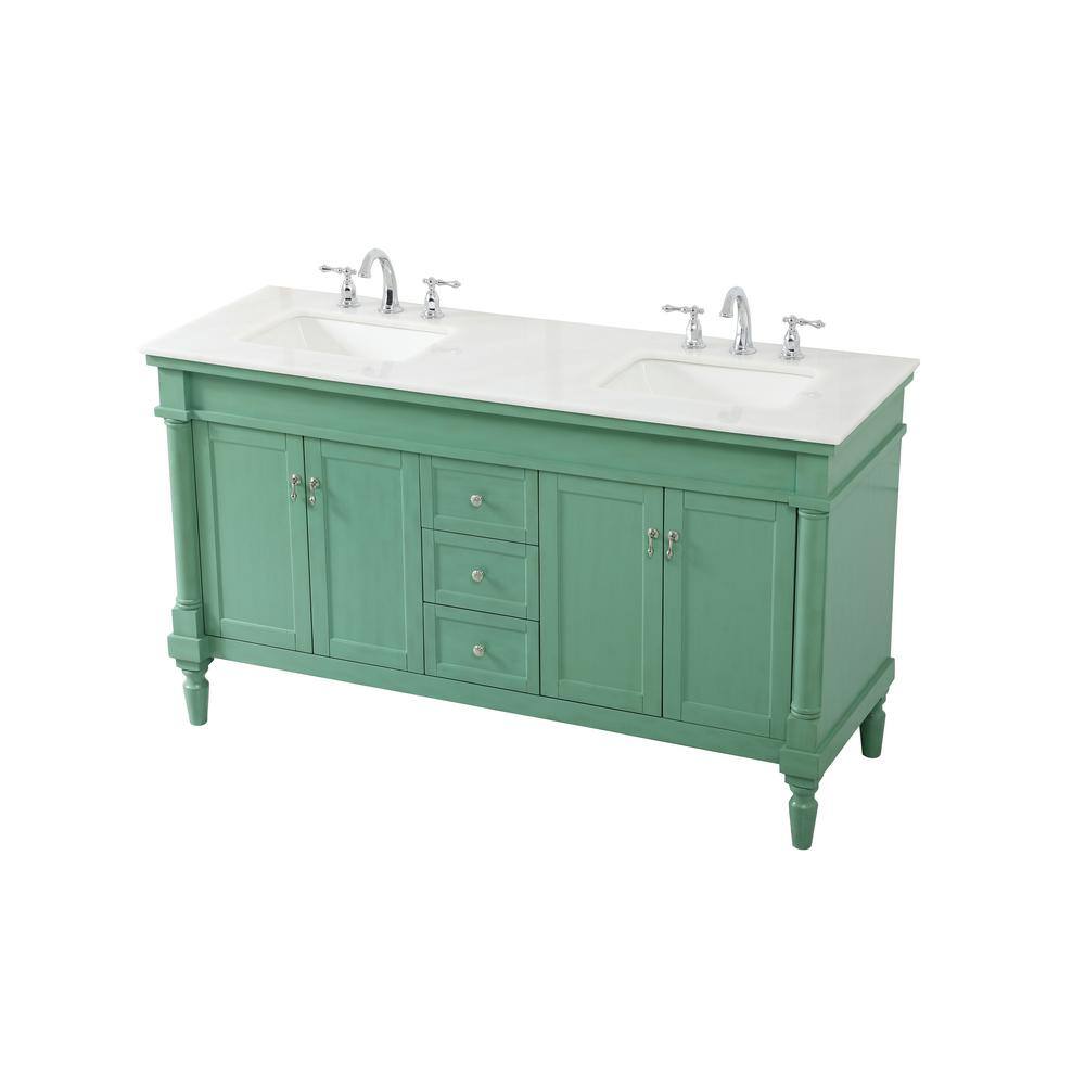 Vintage Mint Double Freestanding Bathroom Vanity with Marble Top