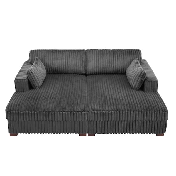 84.3 in. Modern Square Arm Faux Rabbit Fur Fabric Upholstered Sectional Sofa in. Gray