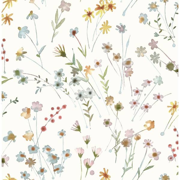 Advantage Heidi Yellow Watercolor Florals Paper Non-Pasted Matte Wallpaper