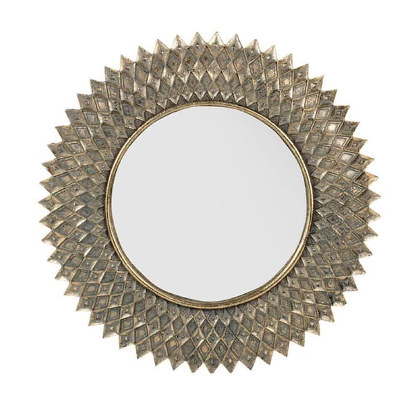 Unbranded Gold 13.20 in W x 13.20 in. H Resin and Paper Round Framed Mirror, Wall Mounted Mirror