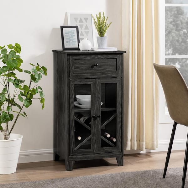 Walker Edison Furniture Company Graphite Wood and Glass Classic Bar Cabinet with Bottle Storage