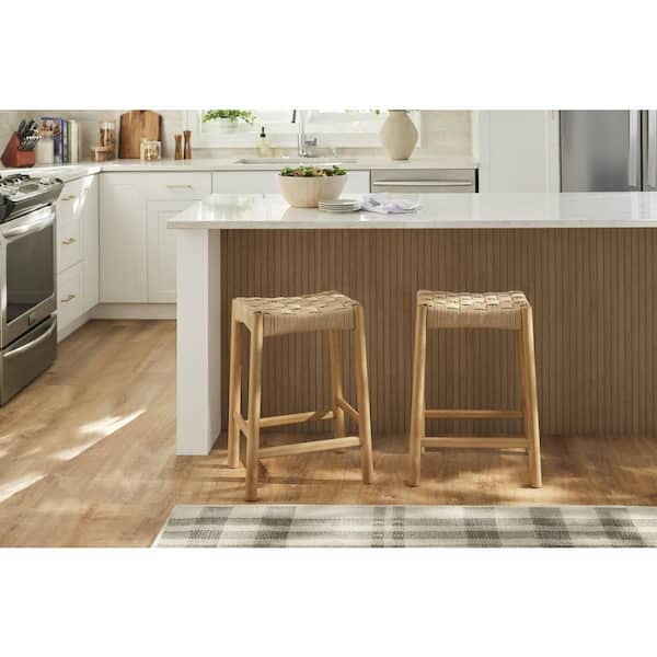24.25 in. H Woven Solid Wood Counter Stool with Wicker Seat (Set of 2)