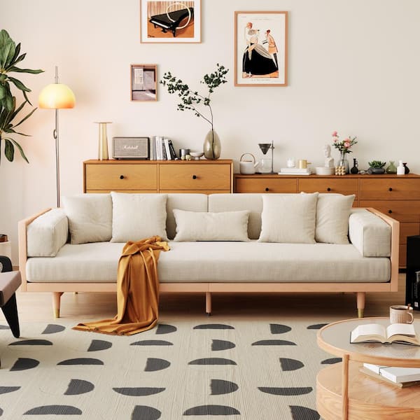 JASIWAY 82.7 in. W Square Arm Linen Modern Rectangle Sofa in Beige