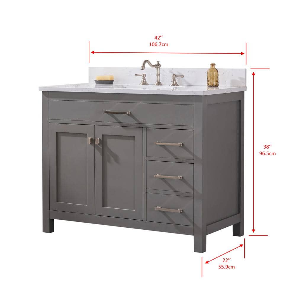 Jasper 42'' Gray Freestanding Bathroom Vanity with Carrara Top