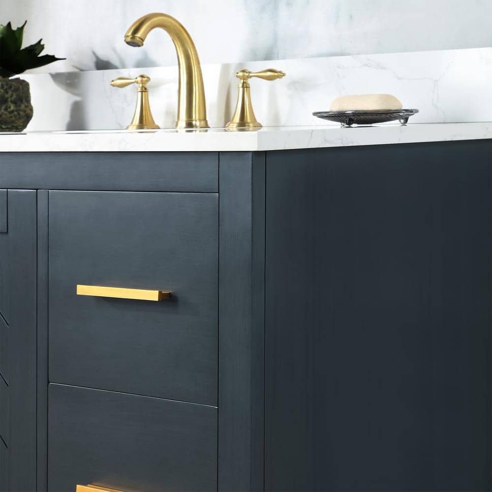 Gazsi 42" Charcoal Blue Wood Vanity with Composite Stone Top