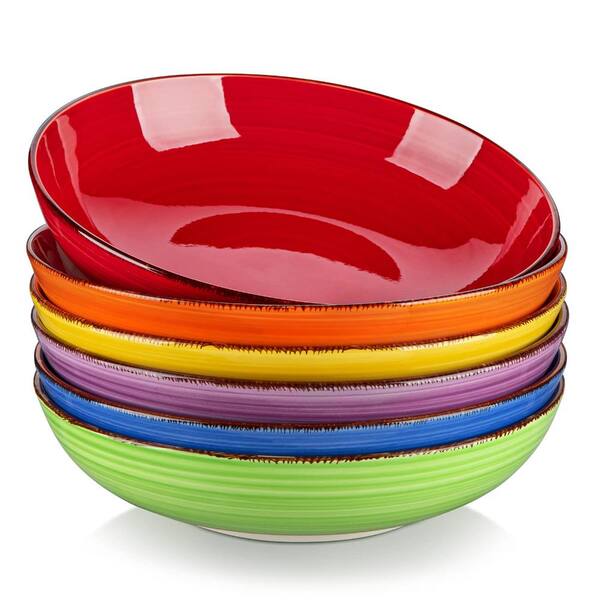 Bonita 38 fl. oz. Assorted Colors Stoneware Pasta and Salad Bowls Set of 6 Salad, Dessert, Pasta & Soup Bowls