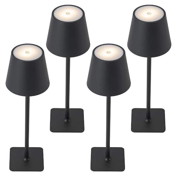 4-Pack 14 in. Matte Black LED Cordless Table Lamp, 3CCT Dimmable Portable Desk Lamps