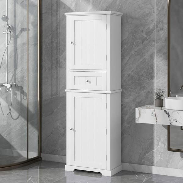 22 in. W x 11 in. D x 67.3 in. H White Tall Linen Cabinet with 1-Drawer and Adjustable Shelf