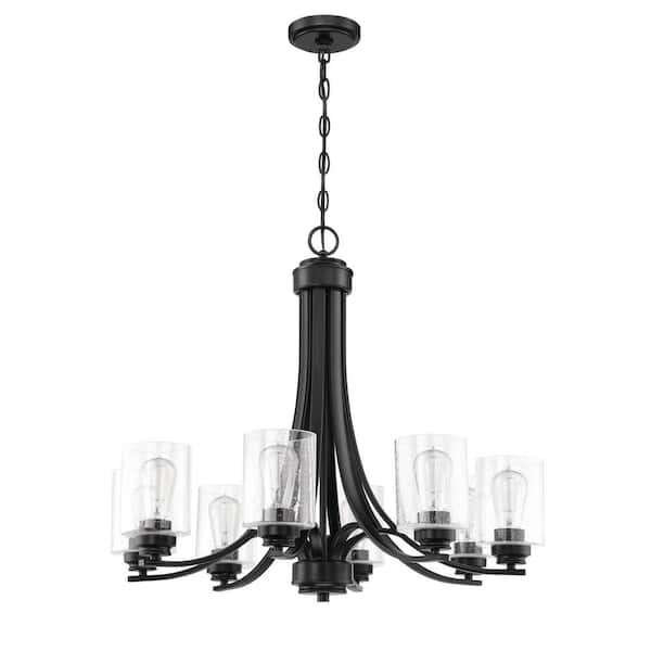 CRAFTMADE Bolden 8-Light Flat Black Finish with Seeded Glass Transitional Chandelier for Kitchen/Dining/Foyer, No Bulb Included