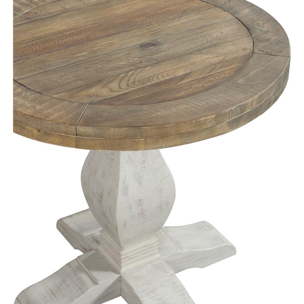Casual Farmhouse Baluster Round End Table in Reclaimed Natural & White