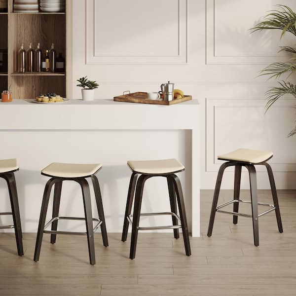 Leisuremod 25 in. Counter Height Stool in Leather with Poplar Wood Legs 360 sq. Swivel Seat in Dark Walnut/Taupe