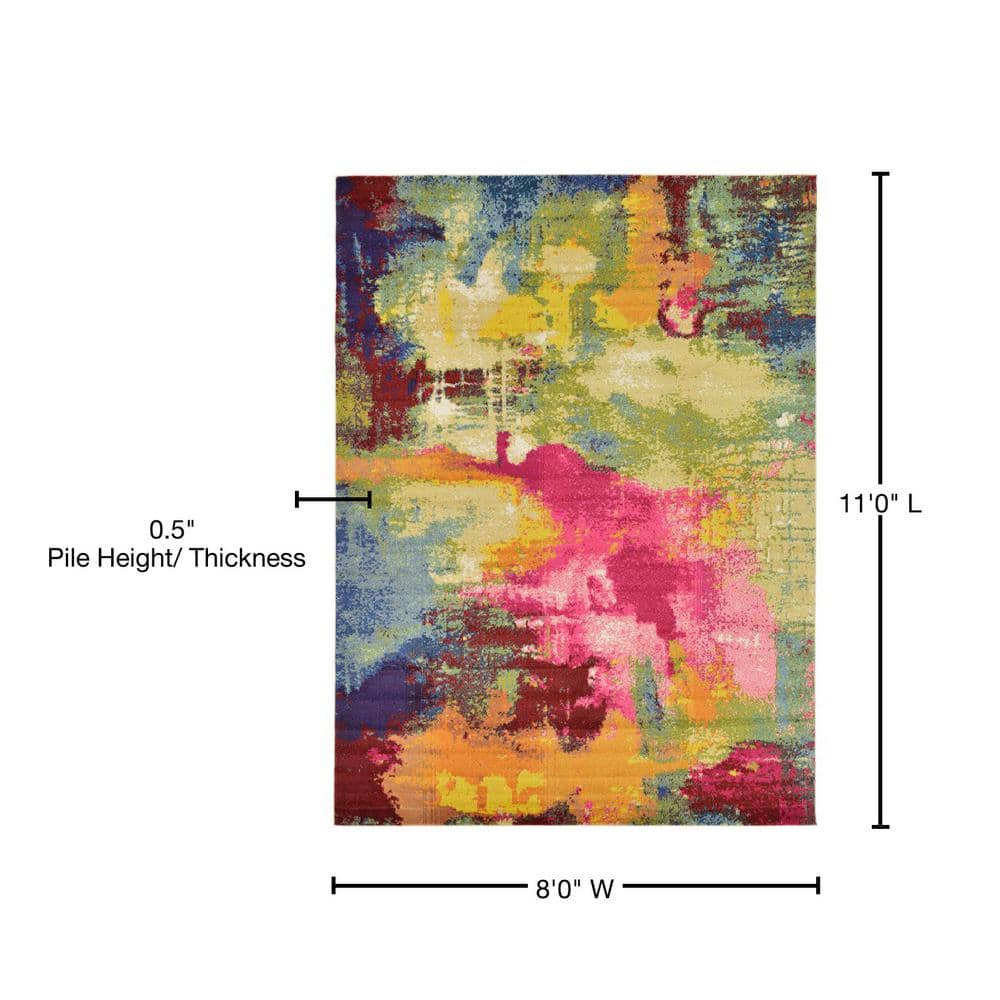 Light Blue Abstract Easy-Care Rectangular Synthetic Rug
