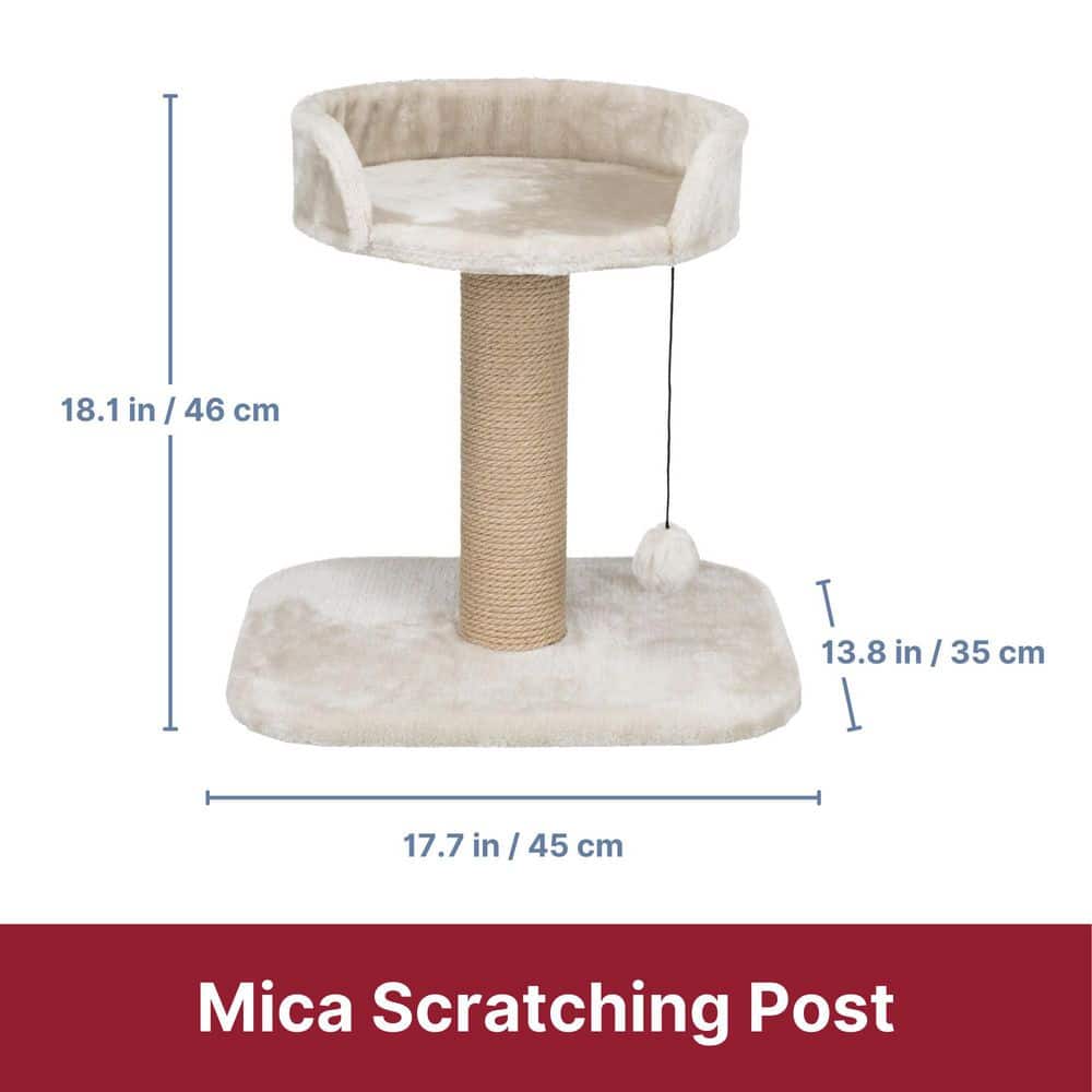 Mica 18-Inch Light Gray Sisal Cat Scratching Post with Plush Platform