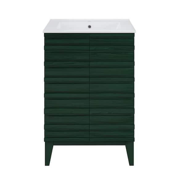 Swiss Madison Cascade 24 in. Freestanding Bath Vanity in Green Oak with Ceramic White Sink Top