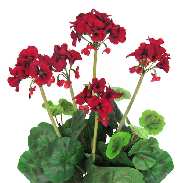 16 in. Red Artificial Geranium Flower Stem Bush Bouquet Set of 2