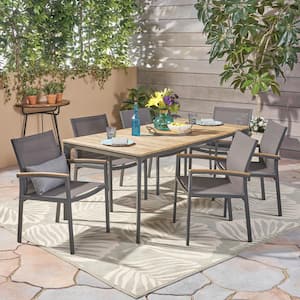 Fiddle Gray 7-Piece Aluminum Outdoor Patio Dining Set with Wood Table Top