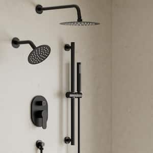 3-Spray Wall Mounted 10 and 6 in. Dual Shower Head and Handheld Shower Head 2.5 GPM in Matte Black(Valve Included)