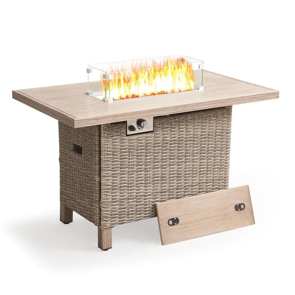 45 in. 55000 BTU Propane Outdoor Fire Pit Table with Glass Wind Guard Lid