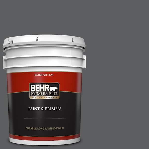 BEHR PREMIUM PLUS 5 gal. #N500-6 Graphic Charcoal Flat Exterior Paint & Primer