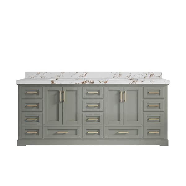 Willow Collections Boston 84 in. Double Sink Freestanding Evergreen Bath Vanity with Viola Brown Quartz Top Unassembled