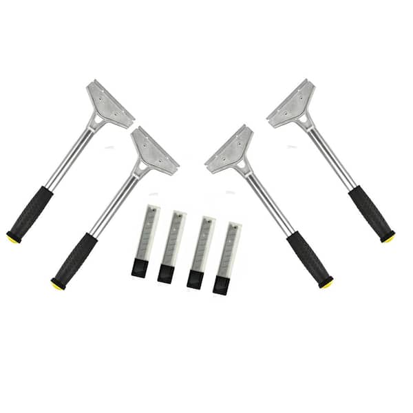 Alpine Industries 4 in. W Comfort Grip Stainless Steel Blade Floor and Wall Stripper Tool Razor Scraper with Replacement Blades, (4-Pack)