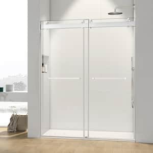 72 in. W x 76 in. H Sliding Frameless Shower Door in Brushed Nickel Finish with 3/8 in. (10 mm) Tampered Clear Glass