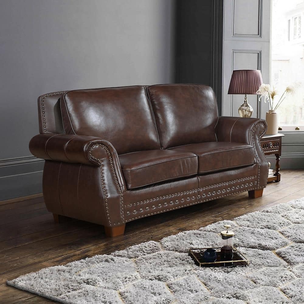 Lazzara Martina 64.5 in. W Brown Leather 2-Seater Love Seat
