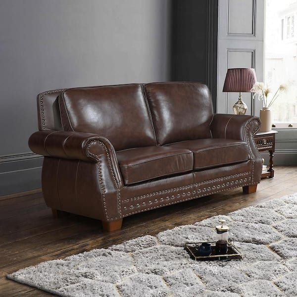 Lazzara Martina 64.5 in. W Brown Leather 2-Seater Love Seat