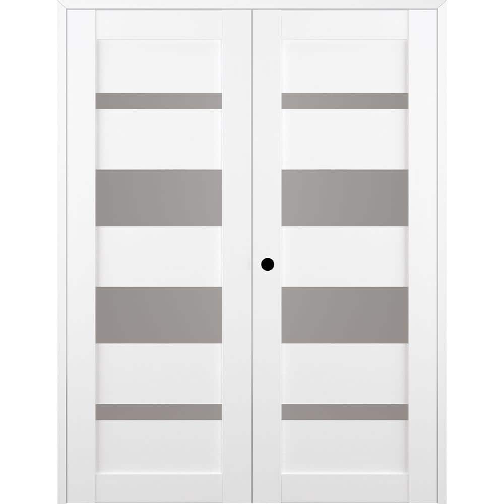 Mirella 64 in. x 80 in. Right Handed Active 4-Lite Frosted Glass Bianco Noble Wood Composite Double Prehung French Door price history on PriceWatchPro