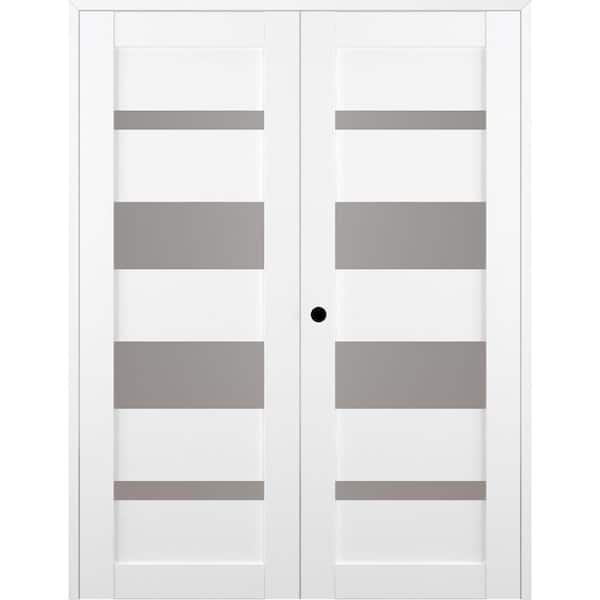 Belldinni Mirella 64 in. x 80 in. Right Handed Active 4-Lite Frosted Glass Bianco Noble Wood Composite Double Prehung French Door