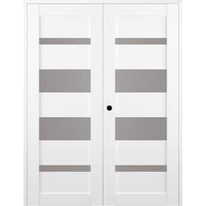 Mirella 72 in. x 80 in. Right-Handed Active 4-Lite Frosted Glass Bianco Noble Wood Composite Double Prehung French Door