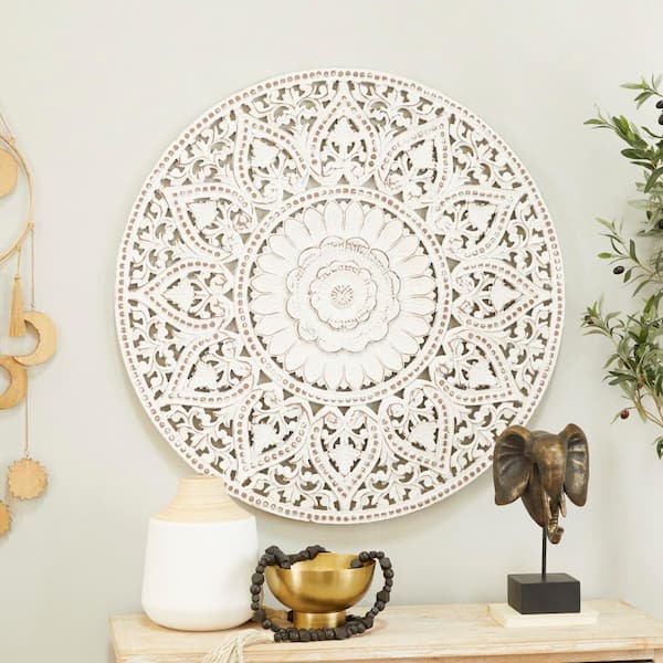  Deco 79 Wood Floral Intricately Carved Wall Decor, 36 x 2 x  17, White : Home & Kitchen